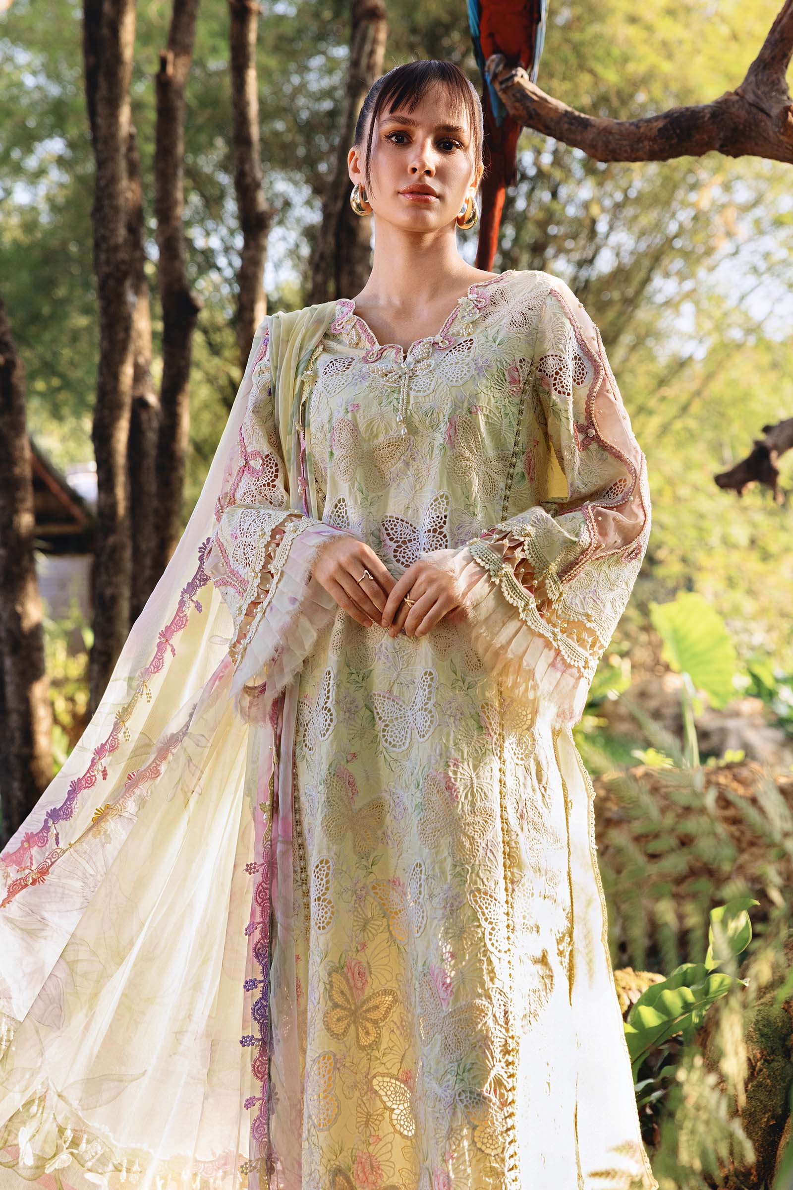 3PC Full Embroidered Butterfly Dress