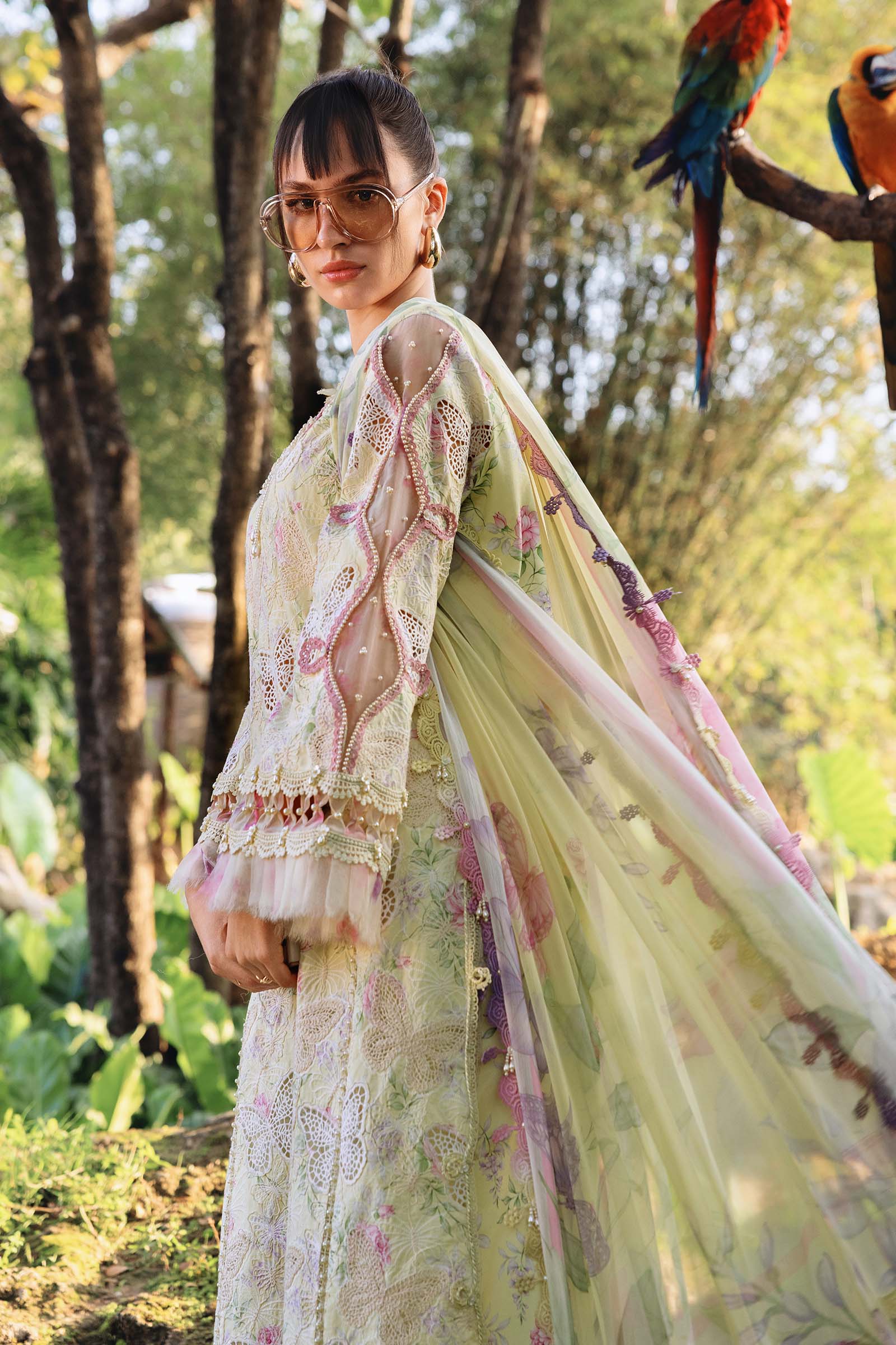 3PC Full Embroidered Butterfly Dress