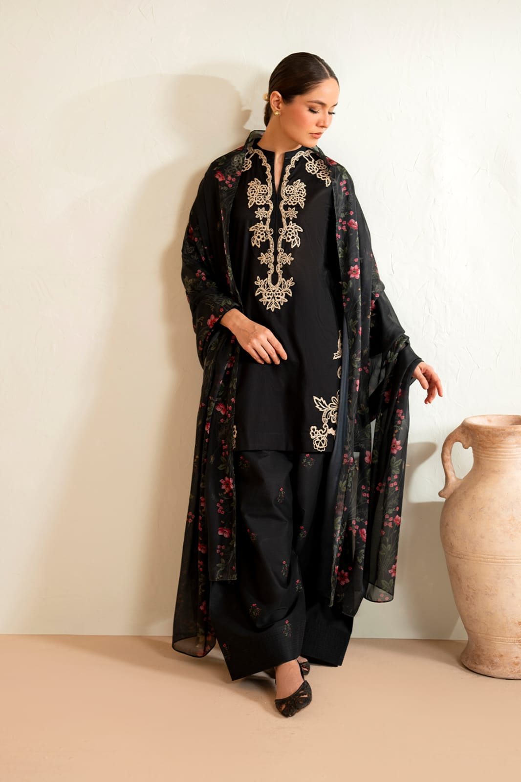 3pc Embroidered With Chiffon Duppata