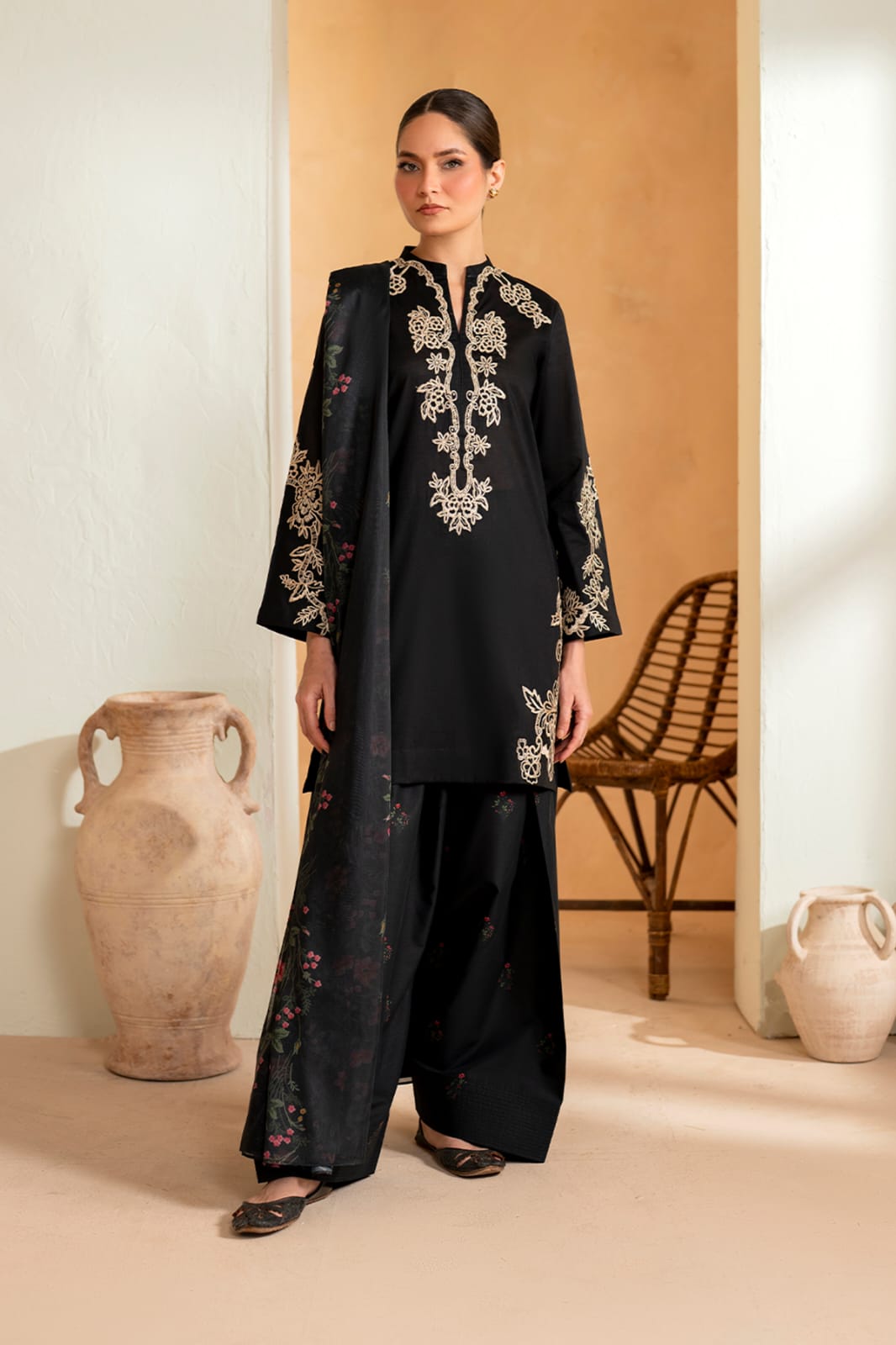 3pc Embroidered With Chiffon Duppata